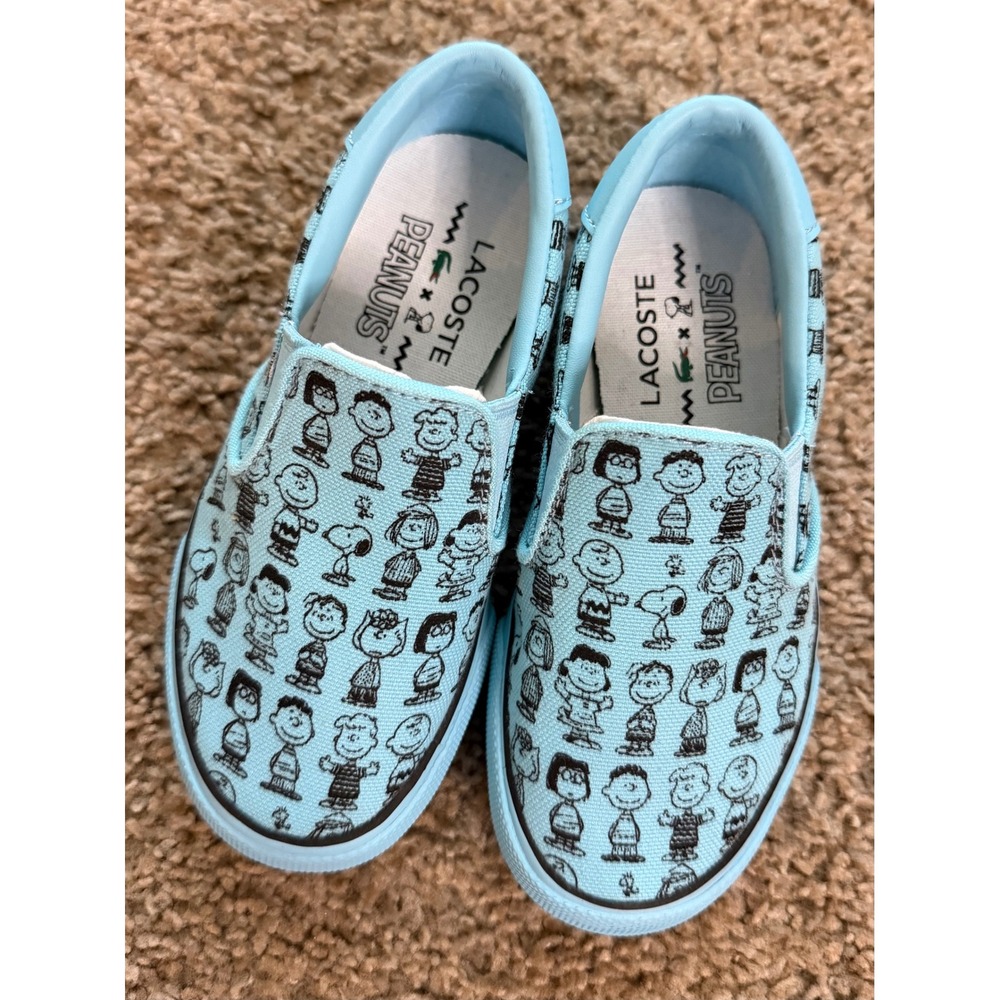 Lacoste x Peanuts Kids Jump Serve Slip On Sneakers Blue Charlie Brown Size 9.5